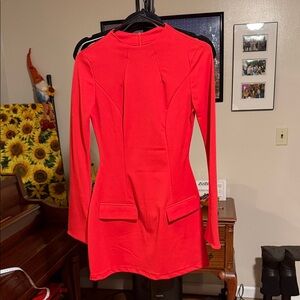 Fitted Red Women's Long Sleeve Tunic-could be worn as a mini dress